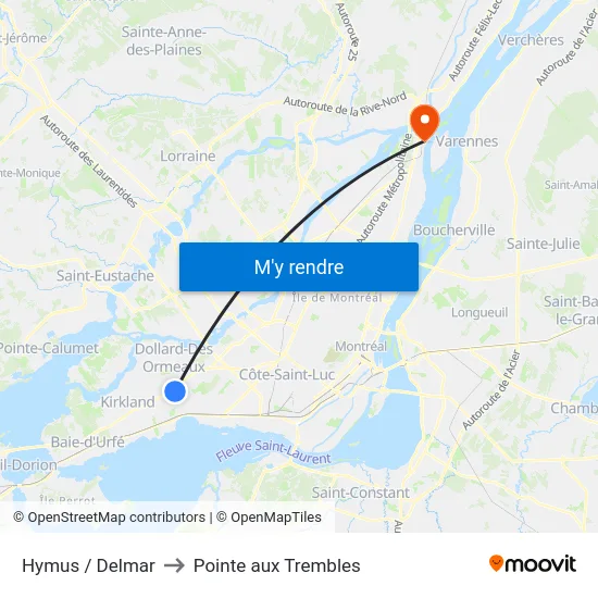 Hymus / Delmar to Pointe aux Trembles map