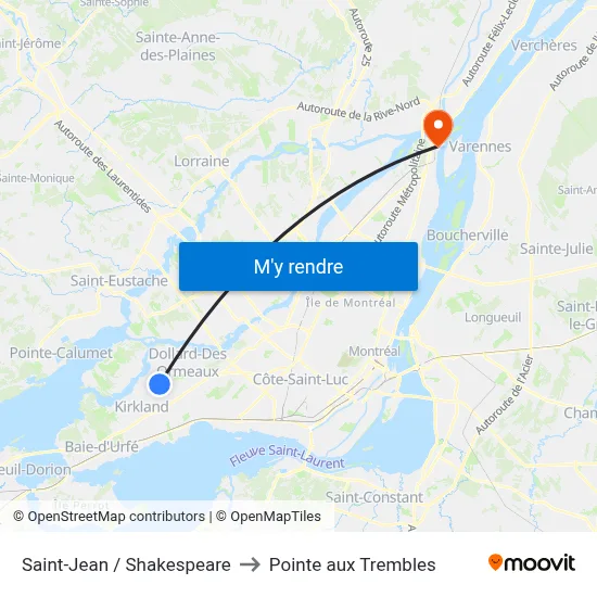 Saint-Jean / Shakespeare to Pointe aux Trembles map
