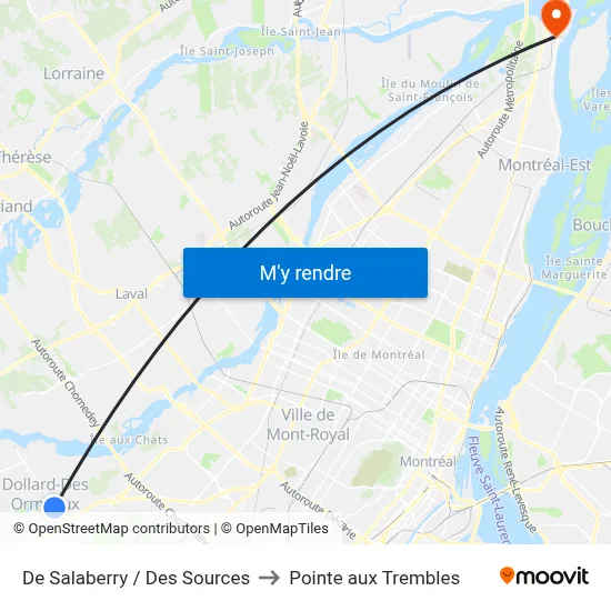 De Salaberry / Des Sources to Pointe aux Trembles map
