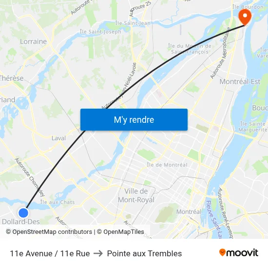 11e Avenue / 11e Rue to Pointe aux Trembles map