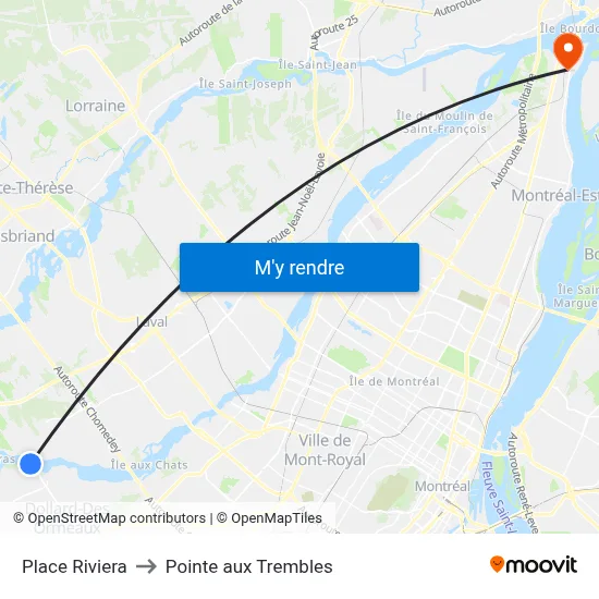 Place Riviera to Pointe aux Trembles map