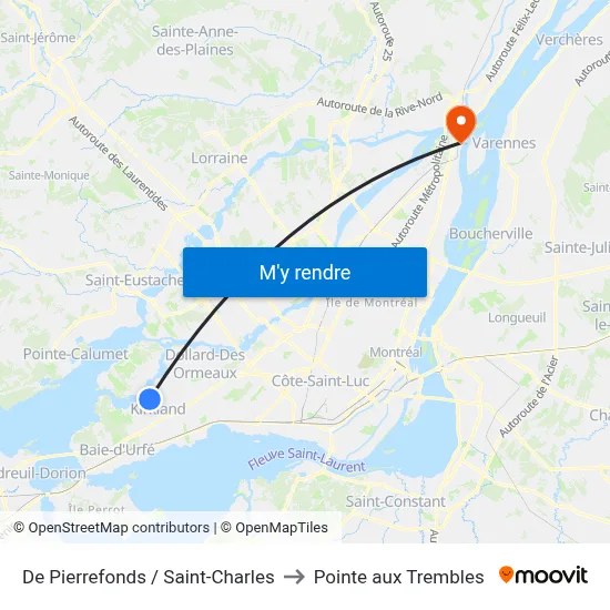 De Pierrefonds / Saint-Charles to Pointe aux Trembles map