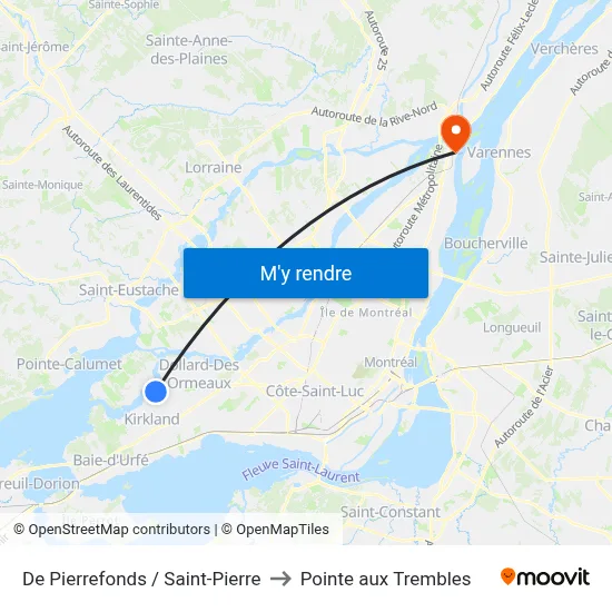 De Pierrefonds / Saint-Pierre to Pointe aux Trembles map