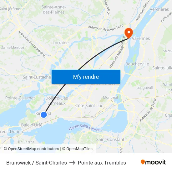 Brunswick / Saint-Charles to Pointe aux Trembles map
