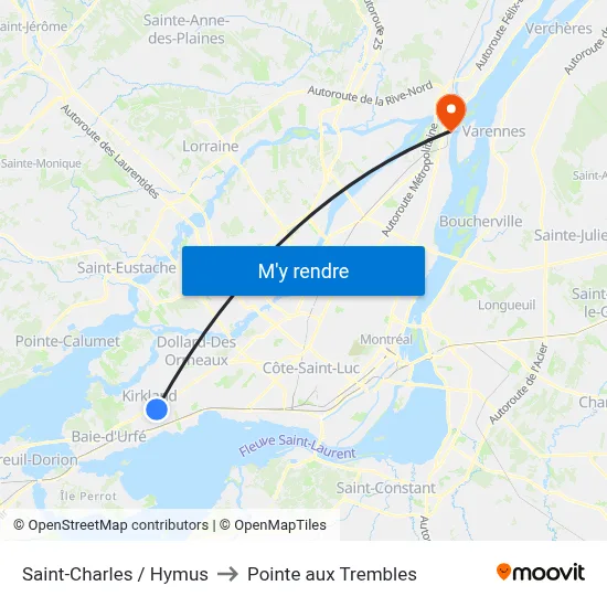 Saint-Charles / Hymus to Pointe aux Trembles map