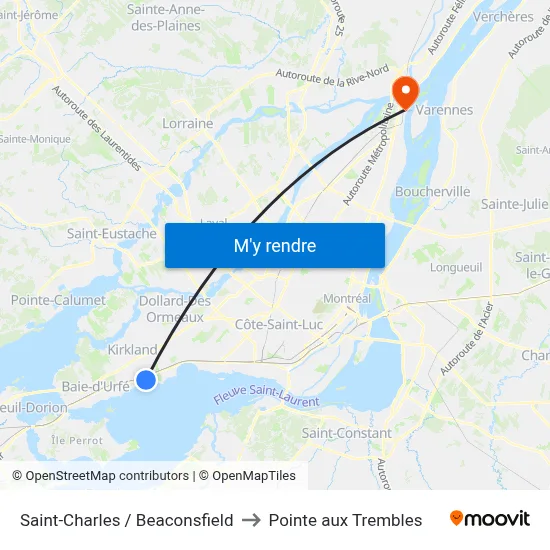 Saint-Charles / Beaconsfield to Pointe aux Trembles map