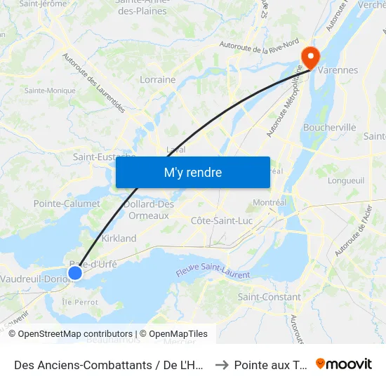 Des Anciens-Combattants / De L'Hôpital Sainte-Anne to Pointe aux Trembles map