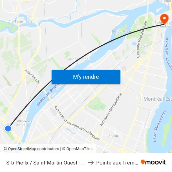 Srb Pie-Ix / Saint-Martin Ouest -Zone B to Pointe aux Trembles map
