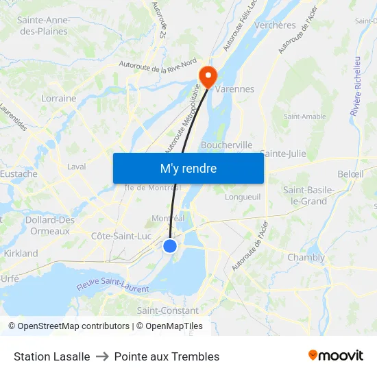 Station Lasalle to Pointe aux Trembles map