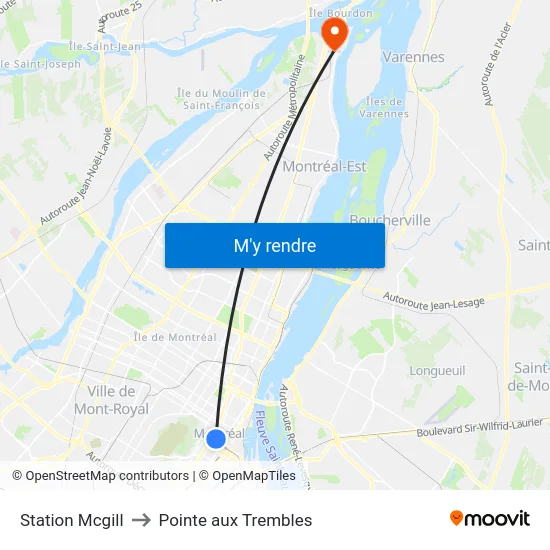 Station Mcgill to Pointe aux Trembles map