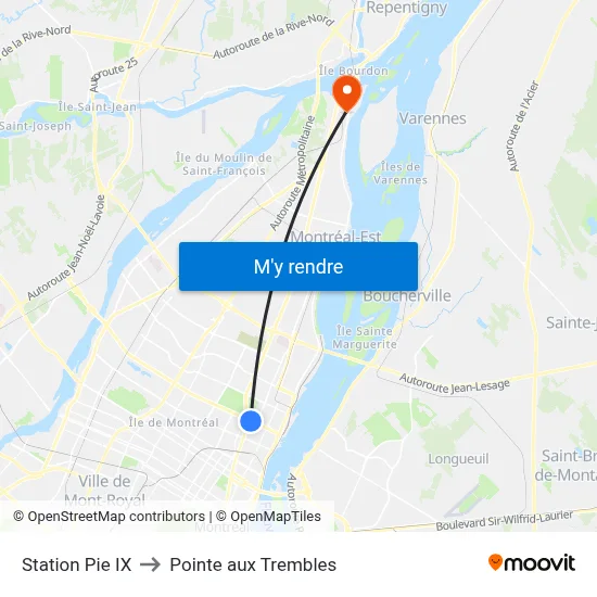 Station Pie IX to Pointe aux Trembles map