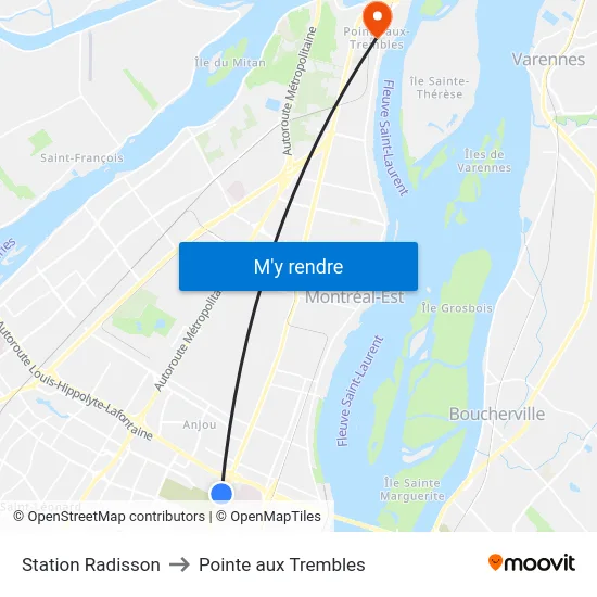 Station Radisson to Pointe aux Trembles map