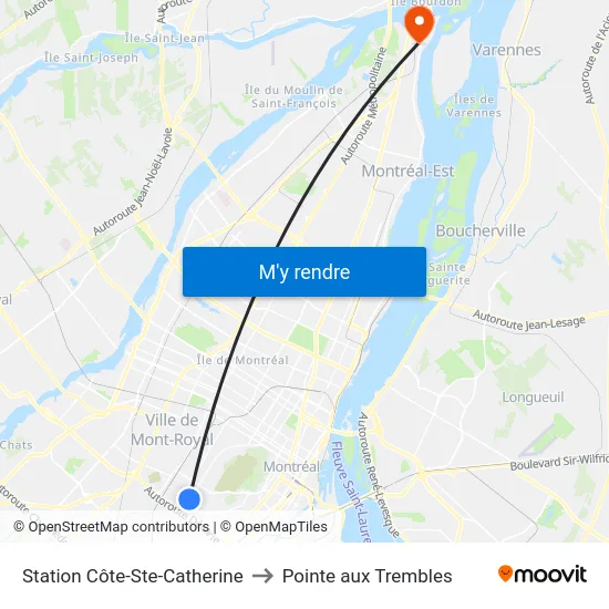 Station Côte-Ste-Catherine to Pointe aux Trembles map