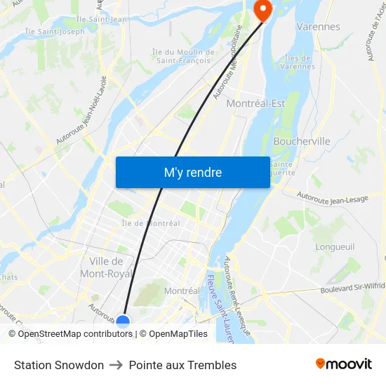 Station Snowdon to Pointe aux Trembles map