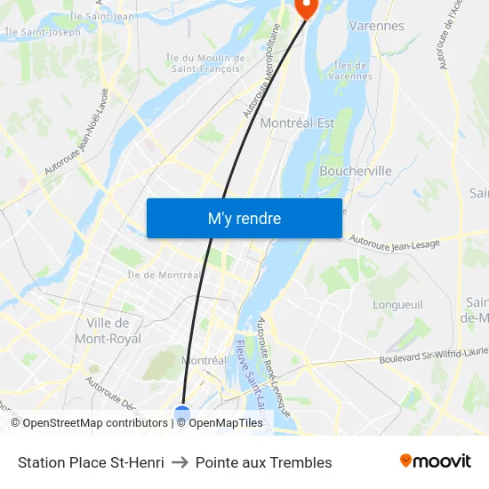 Station Place St-Henri to Pointe aux Trembles map
