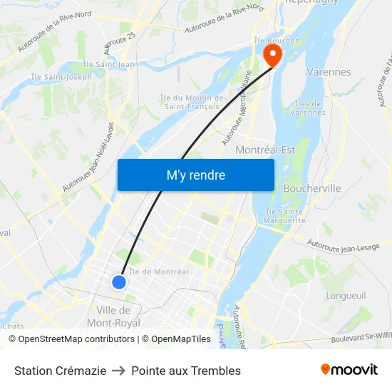 Station Crémazie to Pointe aux Trembles map