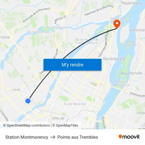 Station Montmorency to Pointe aux Trembles map