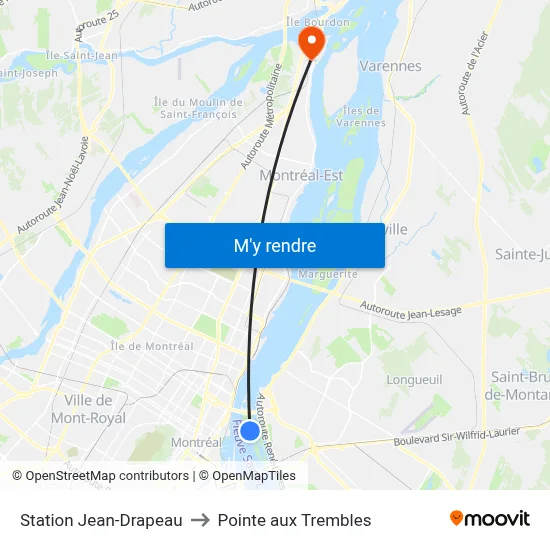 Station Jean-Drapeau to Pointe aux Trembles map