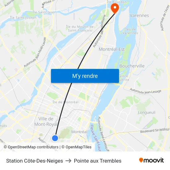 Station Côte-Des-Neiges to Pointe aux Trembles map