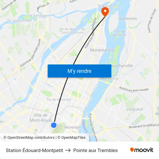 Station Édouard-Montpetit to Pointe aux Trembles map