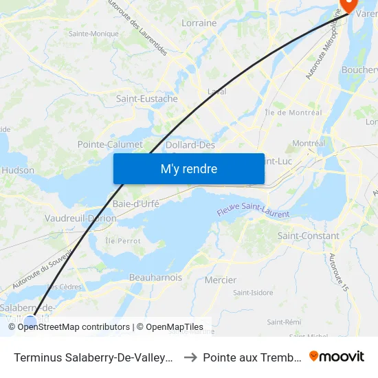 Terminus Salaberry-De-Valleyfield to Pointe aux Trembles map