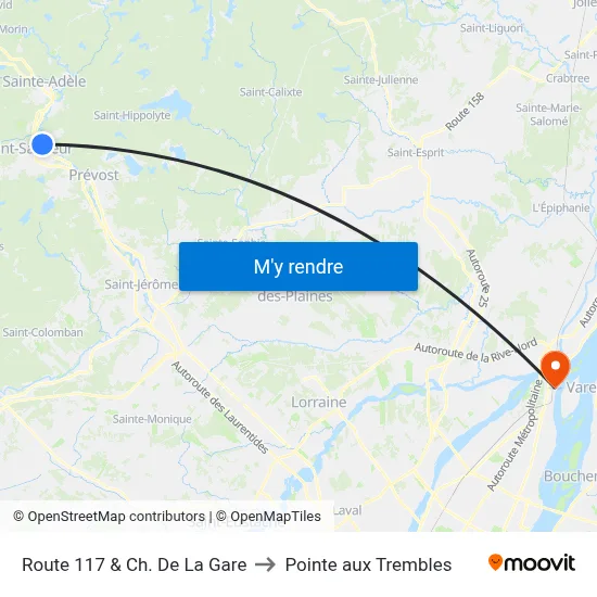 Route 117 & Ch. De La Gare to Pointe aux Trembles map