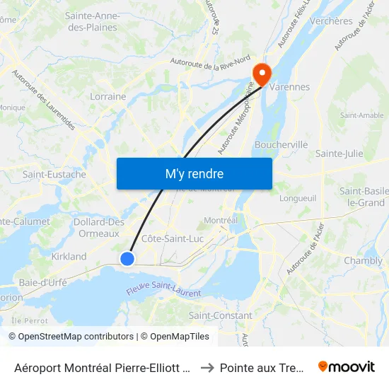 Aéroport Montréal Pierre-Elliott Trudeau to Pointe aux Trembles map