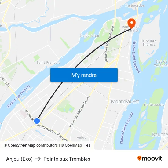 Anjou (Exo) to Pointe aux Trembles map