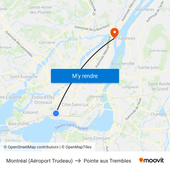 Montréal (Aéroport Trudeau) to Pointe aux Trembles map