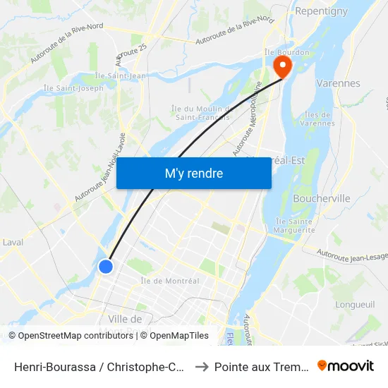 Henri-Bourassa / Christophe-Colomb to Pointe aux Trembles map