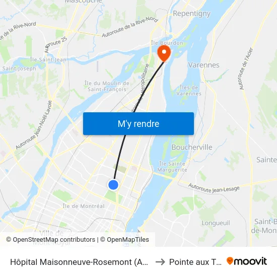 Hôpital Maisonneuve-Rosemont (Assomption/Sapins) to Pointe aux Trembles map