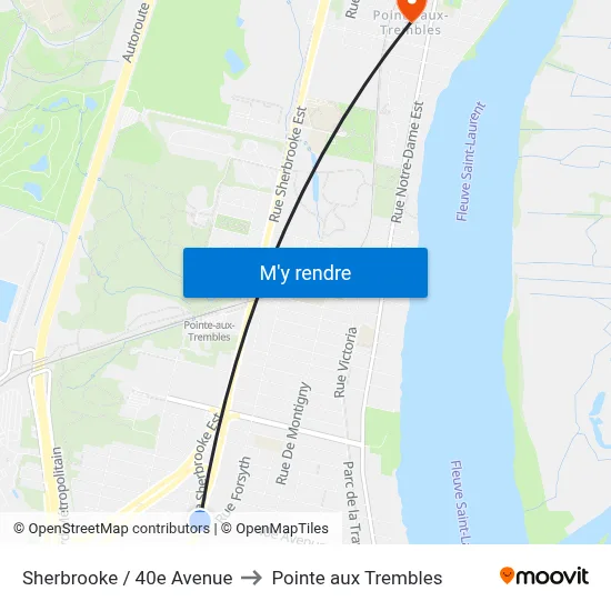 Sherbrooke / 40e Avenue to Pointe aux Trembles map