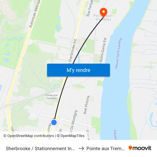 Sherbrooke / Stationnement Incitatif to Pointe aux Trembles map