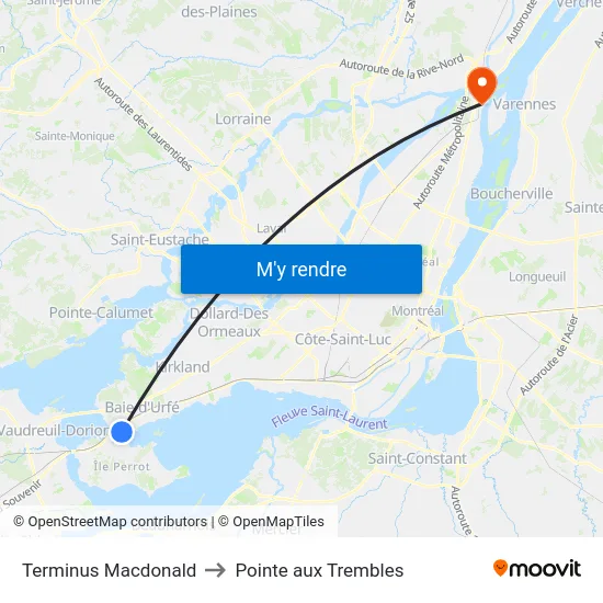 Terminus Macdonald to Pointe aux Trembles map