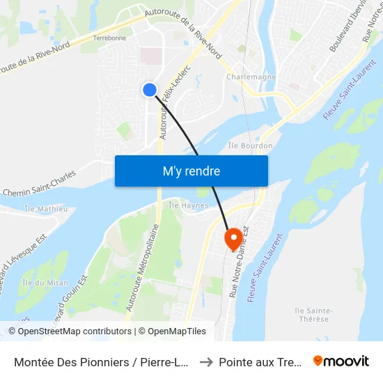 Montée Des Pionniers / Pierre-Le Gardeur to Pointe aux Trembles map