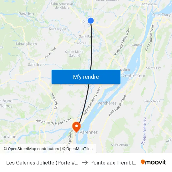 Les Galeries Joliette (Porte #1) to Pointe aux Trembles map