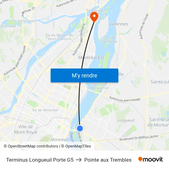 Terminus Longueuil Porte G5 to Pointe aux Trembles map