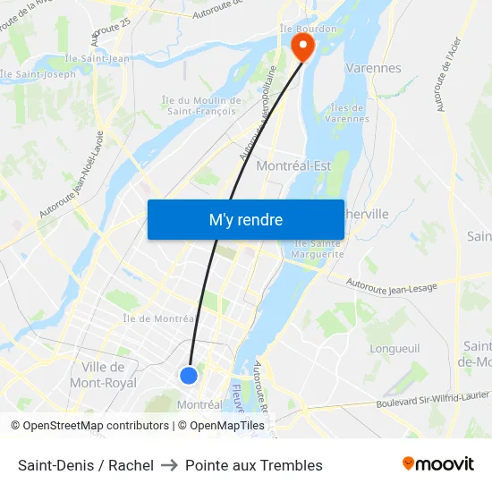 Saint-Denis / Rachel to Pointe aux Trembles map