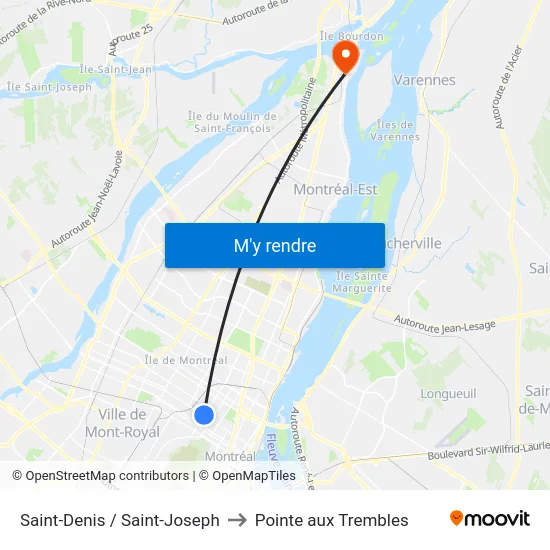 Saint-Denis / Saint-Joseph to Pointe aux Trembles map
