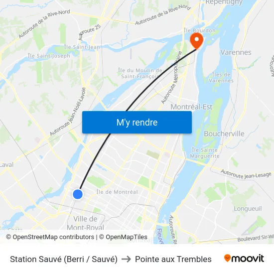 Station Sauvé (Berri / Sauvé) to Pointe aux Trembles map