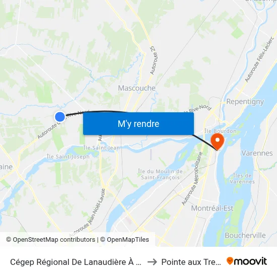 Cégep Régional De Lanaudière À Terrebonne to Pointe aux Trembles map