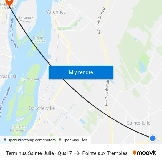 Terminus Sainte-Julie - Quai 7 to Pointe aux Trembles map