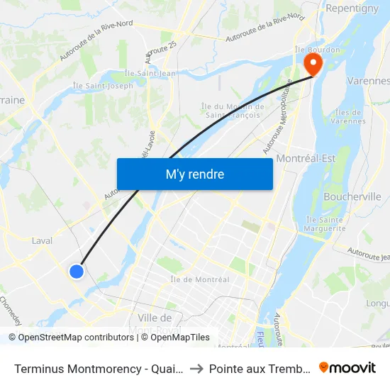 Terminus Montmorency - Quai 10 to Pointe aux Trembles map