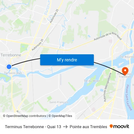 Terminus Terrebonne - Quai 13 to Pointe aux Trembles map