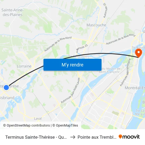 Terminus Sainte-Thérèse - Quai 8 to Pointe aux Trembles map