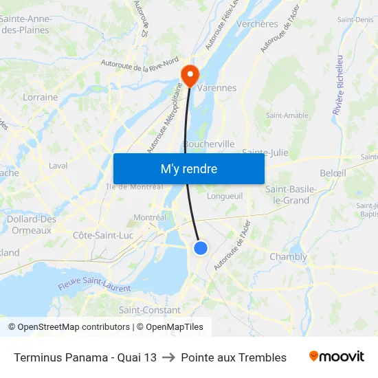 Terminus Panama - Quai 13 to Pointe aux Trembles map