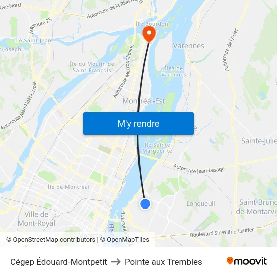 Cégep Édouard-Montpetit to Pointe aux Trembles map