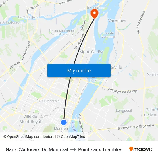 Gare D'Autocars De Montréal to Pointe aux Trembles map