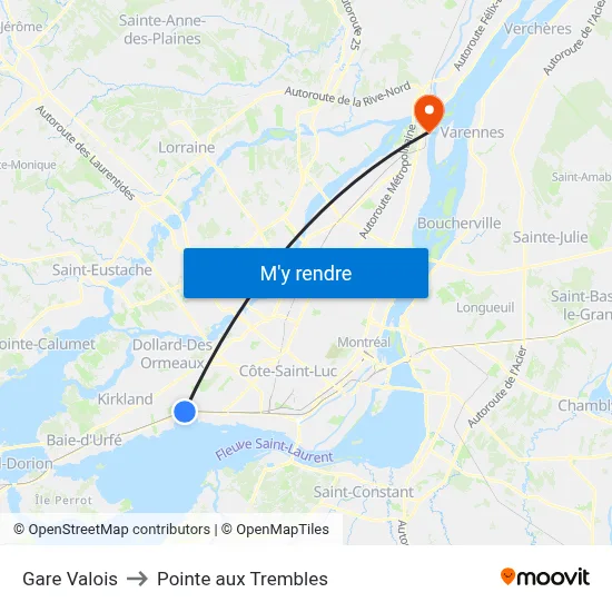 Gare Valois to Pointe aux Trembles map