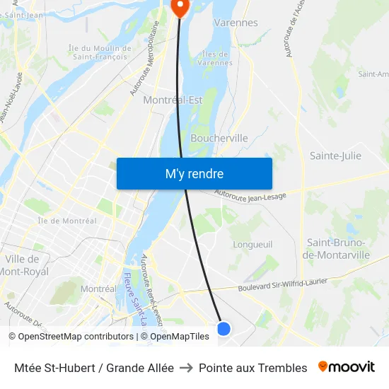 Mtée St-Hubert / Grande Allée to Pointe aux Trembles map